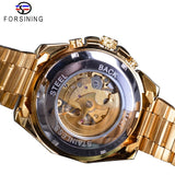 Forsining Steampunk Wit Gouden mannen Mechanische Automatische Horloges Top Brand Luxe Rvs Skeleton Horloges Klok