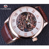 Forsining Classic Hollow Skeleton Stijlvolle Ontwerp Bruin Lederen Heren Horloges Topmerk Luxe Casual Mechanische Horloge Klok Mannen