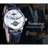 Forsining Automatische Self-Wind Mannen Jurk Horloge Zon Moon Phase Tourbillon Waterdichte Mannelijke Lederen Pols Horloges Relogio Masculino