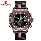 Nieuwe Mannen Mode  NAVIFORCE Dual Display Horloge Heren Militaire Quartz Horloge Rvs Mesh Sport Horloges Analoge Digitale Mannelijke Klok