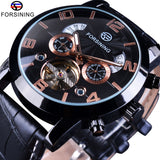 Forsining Tourbillion Zwart Gouden Wave Dial Fashion Casual Ontwerp Mannen Horloge Top Brand Mechanische Automatische Horloge Voor Mannen