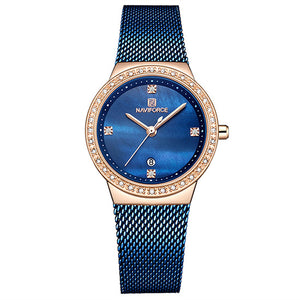 NAVIFORCE Mode Merk Vrouwelijke Quartz Horloge Rvs Mesh Riemen Elegante Dames Horloges Creatieve Luxe Dial Reloj Mujer