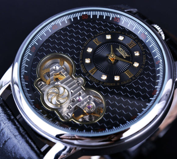 Jaragar Classic Dual Beweging Ontwerp Automatische Quartz Horloges Klok Heren Horloges Top Brand Luxe Horloge Mannen Skeleton Polshorloge