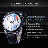 Forsining Drie Dial Mode Kalender Blauw Display Lederen Band Mannen Horloge Topmerk Luxe Automatische mannen Polshorloge