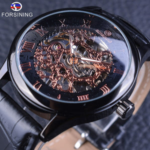 Forsining Heren Horloges Top Brand Luxe Romeinse Retro Skeleton Horloge Mannelijke Horloges Lichtgevende Handen Zwarte Wijzerplaat