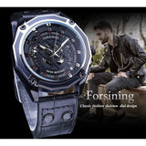 Forsining 2019 Militaire Sport Zwart Lederen Riem mannen Automatische Skelet Horloges Top Merk Luxe Lichtgevende Handen