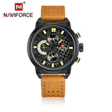 NAVIFORCE Topmerk Mannen Mode Lederen Sport Horloges mannen Waterdichte Datum Quartz Polshorloge Mannelijke Leger 24 Uur Analoge klok