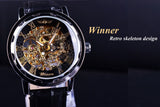 Winnaar Black Golden Skeleton Horloges Mannen Luxe Merk Mechanische Horloge Zwart Lederen Band Montre Homme Relogios Mannelijke Polshorloge