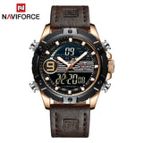 NAVIFORCE Luxe Merk mannen Lederen Waterdichte Quartz Horloge Mannen Militaire Sport Datum LED Horloges Mannelijke Klok Relogio Masculino