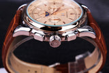 Forsining Maanfase Shanghai Beweging Rose Gold Case Bruin Lederen Band Heren Horloges Topmerk Luxe Auotmatic Horloge