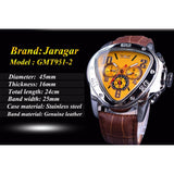 Jaragar Sport Fashion Design Geometrische Driehoek Case Bruin Lederen Band 3 Wijzerplaat Mannen Horloge Topmerk Luxe Automatische Horloge Klok