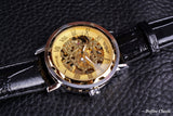 Skeleton Rvs Golden Case Mannelijke Klok Luxe Montre Homme Lederen Band Polshorloge Relogio Mannelijke Mannen Mechanische Horloge