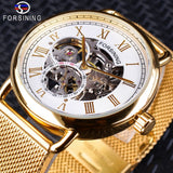 Forsining 2019 Mens Mechanische Horloges Top Merk Luxe Classic Golden Mesh Band Wit Kleine Wijzerplaat Waterdichte Skeleton Klok Mannelijke