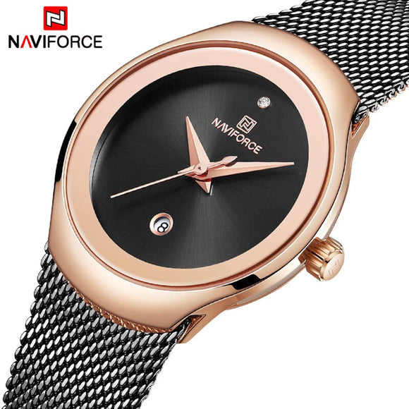 2019 Top Merk NAVIFORCE Elegante Dame Quartz Horloge Jurk Rvs Mesh Riemen Waterdicht Horloges Vrouwelijke Casual Klok