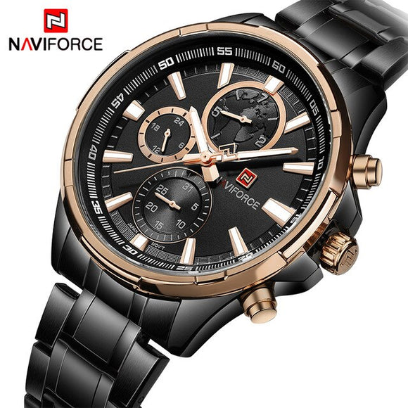 NAVIFORCE Mannen Klassieke Quartz Horloge mannen Volledig Stalen Waterdichte Horloges Mannelijke Datum Business 24 Uur Klok Relogio Masculino