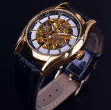 Winnaar Navigator Serie Retro Golden Skeleton Wit Horloge Automatische Mannen Lederen Horloge Mannen Horloge Automatische Luxe Top Merk