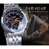 JARAGAR Automatische Mechanische 3 Dial Datum Zilver Zwart Roestvrij Stalen Band Zakelijke Top Brand Luxe heren Horloge Erkek Saat