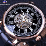 Forsining retro klassieke serie romeinse skeleton display zwarte wijzerplaat skeleton rose golden case mens automatische horloge topmerk luxe