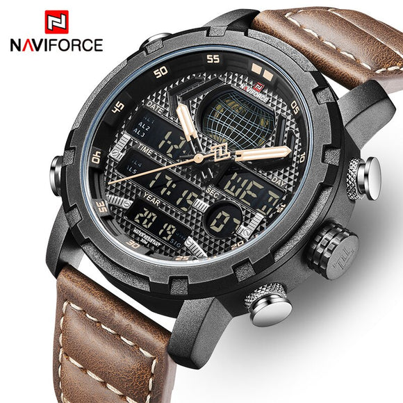 Heren Horloges Top Luxe Merk NAVIFORCE Mode Sport Horloge Mannen Digitale Quartz Klok Man Lederen Militaire Waterdicht Horloge