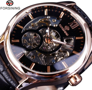 Forsining Rose Gold Case Fashion Designer Mannen Horloge Topmerk Luxe Klok Mannen Mechanische Skelet Horloge Saat Erkek Montre Homme