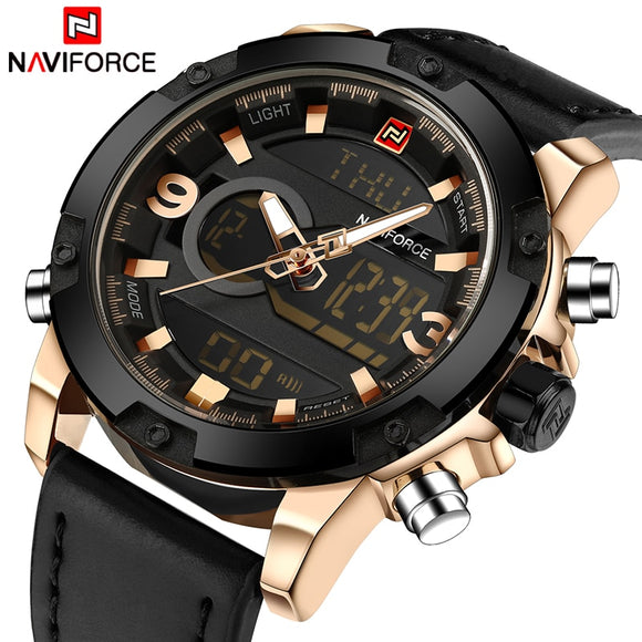 NAVIFORCE Luxe Merk Mannen Militaire Sport Horloges Heren LED Analoge Digitale Horloge Mannelijke Leger Lederen Quartz Klok Relogio Masculino