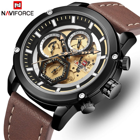 NAVIFORCE Mannen Horloge Top Brand Fashion Luxe Quartz Heren Horloges Waterdichte Sport Lederen Militaire Horloge Relogio Masculino