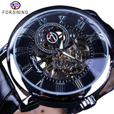 Forsining Transparant Blauw Mannen Mechanisch Horloge Ultra Dunne Analoge Hand Wind Lederen Band Sport Toevallige Mannelijke Reloj Hombre