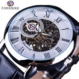 Forsining Transparant Blauw Mannen Mechanisch Horloge Ultra Dunne Analoge Hand Wind Lederen Band Sport Toevallige Mannelijke Reloj Hombre