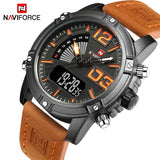 Top Luxe Merk  NAVIFORCE Analoge Led Horloges Mannen Lederen Quartz Klok mannen Militaire Sport Waterdicht Polshorloge Relogio Masculino