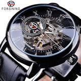 Forsining Transparant Blauw Mannen Mechanisch Horloge Ultra Dunne Analoge Hand Wind Lederen Band Sport Toevallige Mannelijke Reloj Hombre