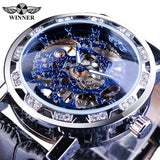 Winnaar Black Golden Retro Lichtgevende Handen Mode Diamant Display Mens Mechanisch Skeleton Horloges Topmerk Luxe Klok