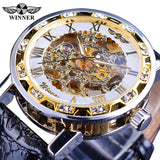 Winnaar Black Golden Retro Lichtgevende Handen Mode Diamant Display Mens Mechanisch Skeleton Horloges Topmerk Luxe Klok